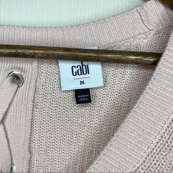Cabi Eliza Pink Chunky Knit,m Faux Lace Up Back Button Front Cardigan Sweater - Picture 4 of 10